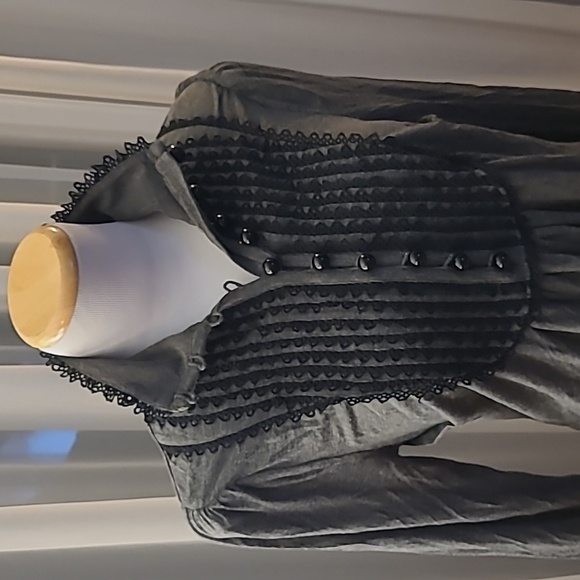 Plenty by Tracy Reese Top Blouse Grey Ruffles Button Up Soft High Collar - Picture 2 of 14